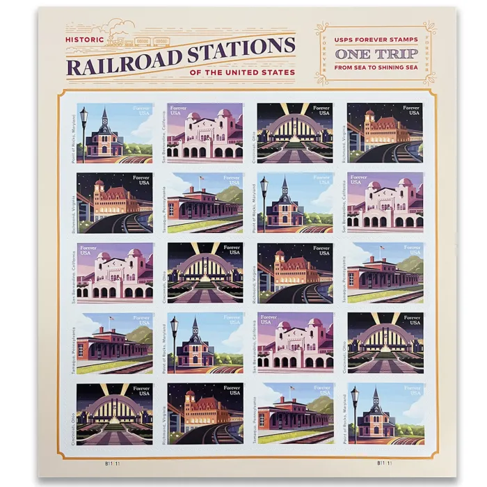 2023 Railroad Stations Stamps 100 PCS - Forever Stamps