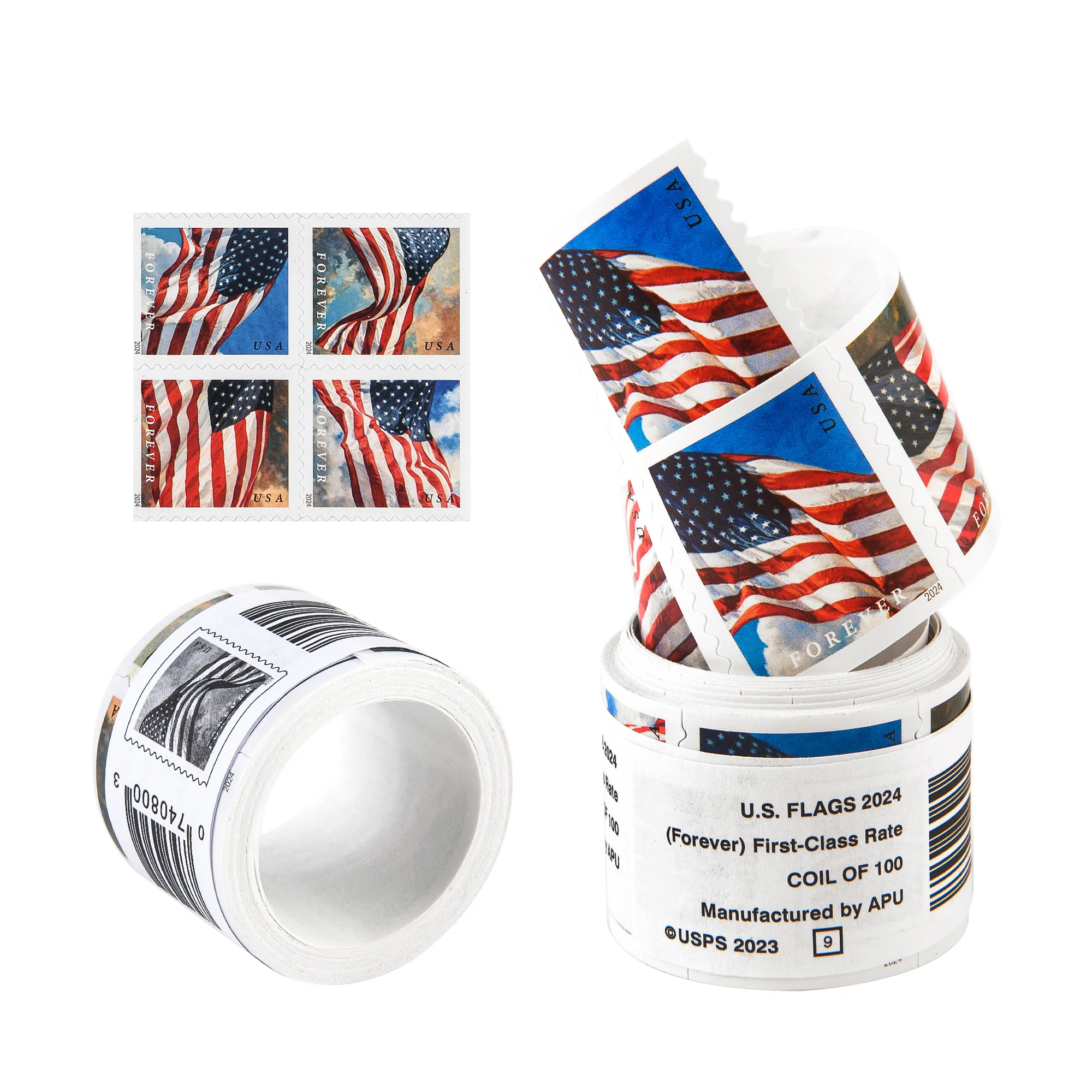 2024 U.S. Flags Stamps, roll of 100 PCS - Forever Stamps