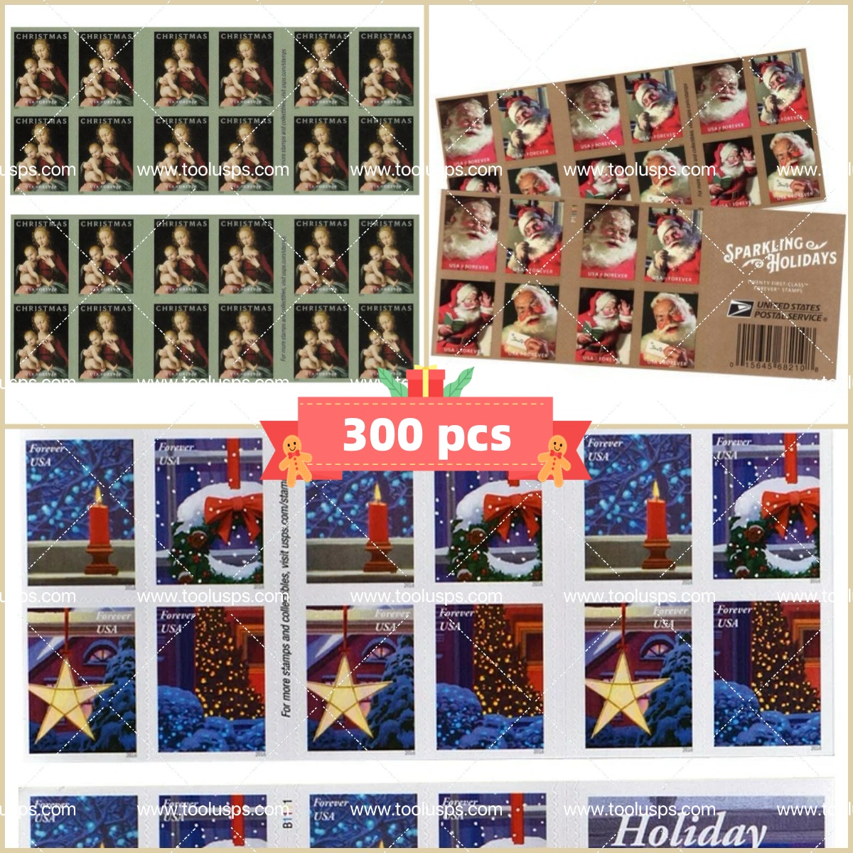 Big Sales! A Christmas Collection Stamps,300 Pcs - Forever Stamps